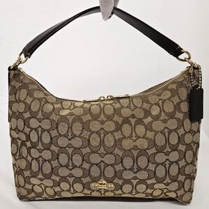 Coach Signature Celeste East West Hobo Bag In Khaki And Brown